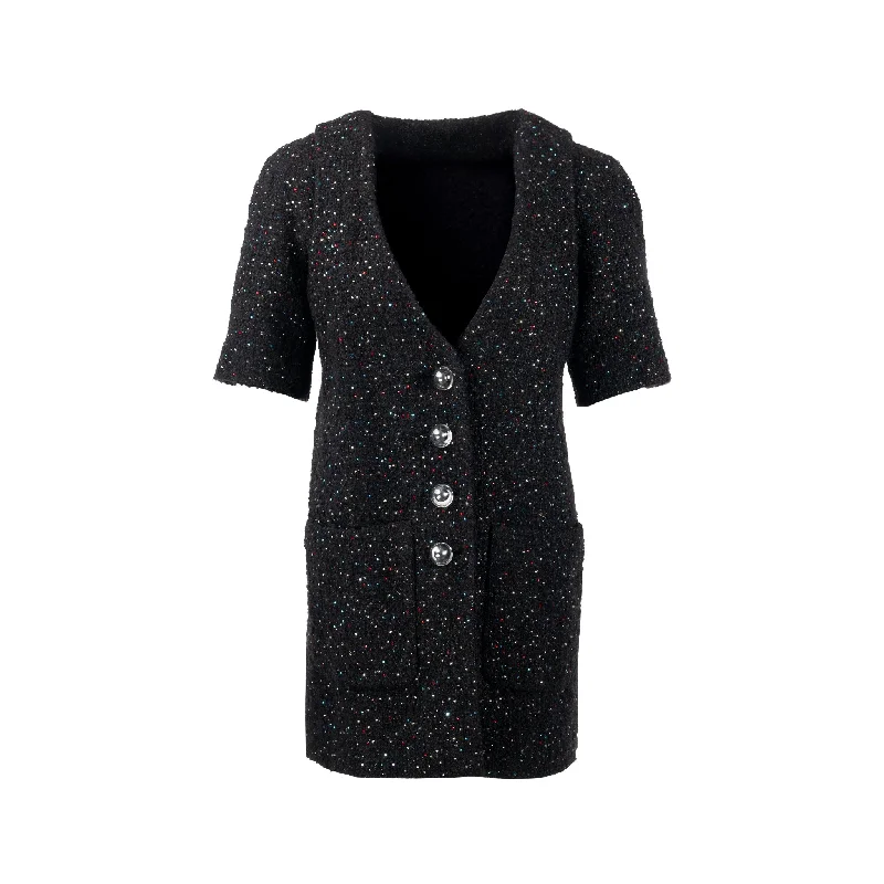 Chanel Size 38 Shining Crystal Tweed Dress Coat Wool/Acrylic Black/Multicolour