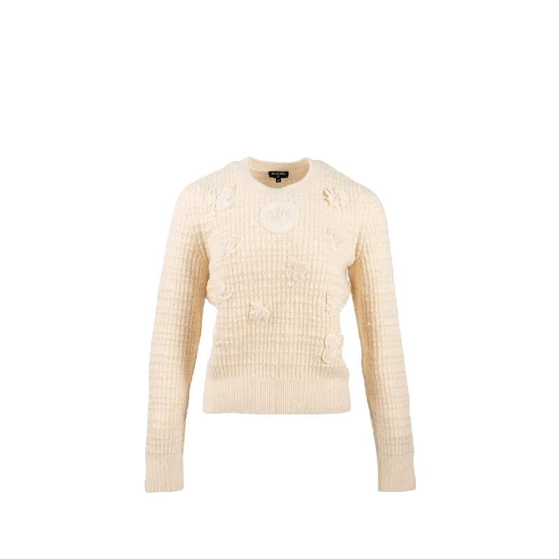 Chanel Size 40 18B Coco Neige Lucky Charms Knitted Sweater Cashmere/Wool Ecru