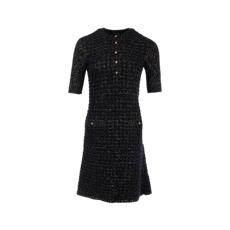 Chanel size 36 tweed dress black / gold