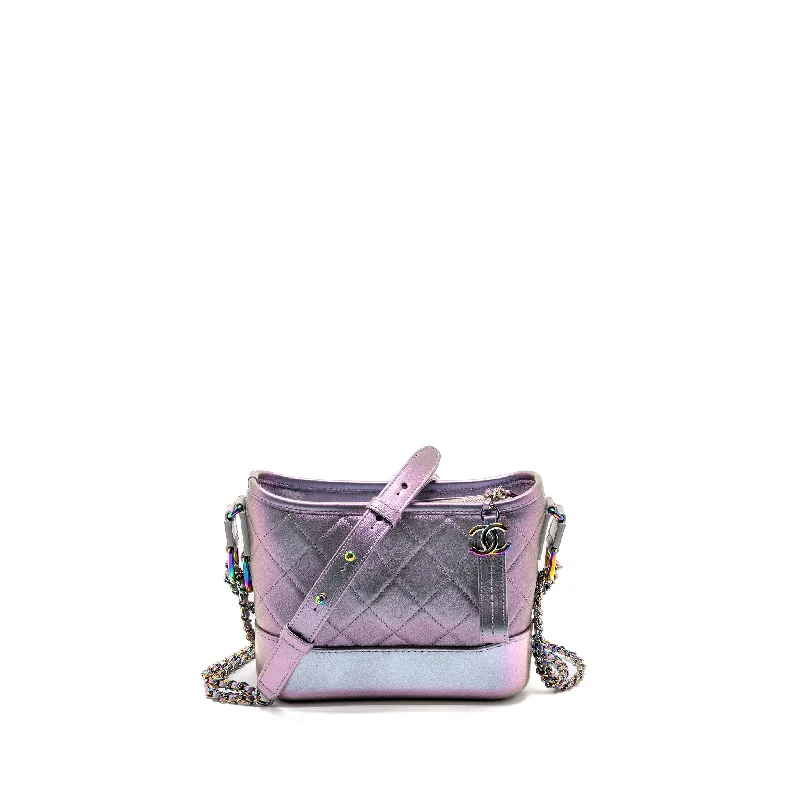 Chanel Small Gabrielle Hobo Bag Calfskin / Lambskin Iridescent Light Purple Multicolour Hardware