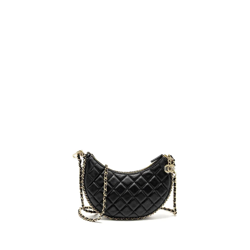 Chanel Small moon Hobo Bag Lambskin Black LGHW (Microchip)