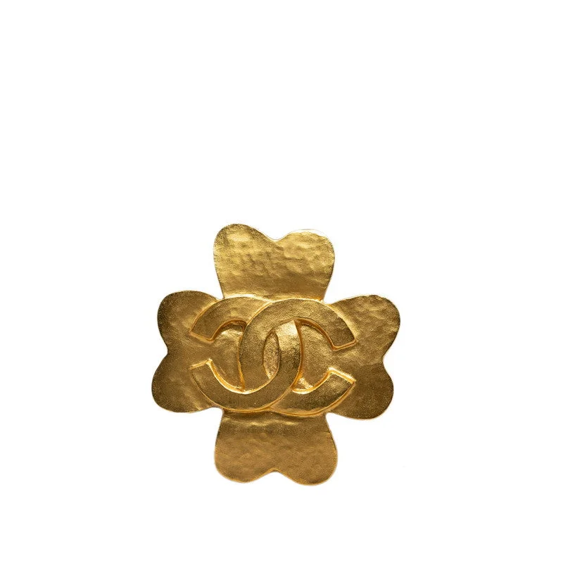 CHANEL Vintage Brooch Cocomark Clover Gold Plating