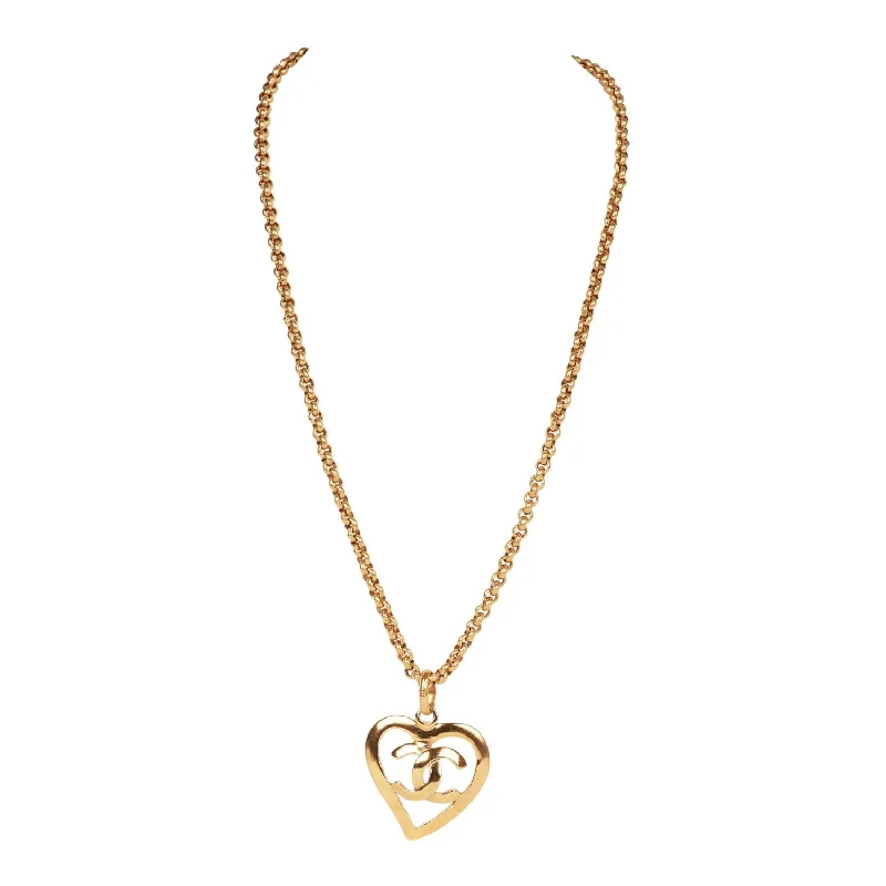 Vintage Chanel Gold CC Heart Pendant Necklace