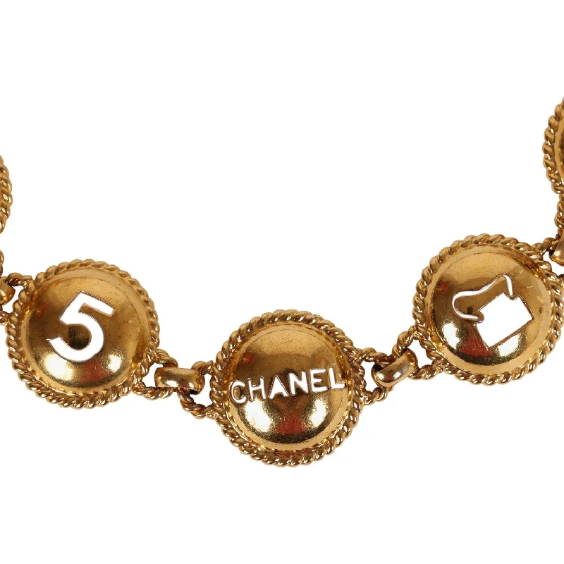 Vintage Chanel Round Cutout Lucky Charms Chain Belt Gold Metal