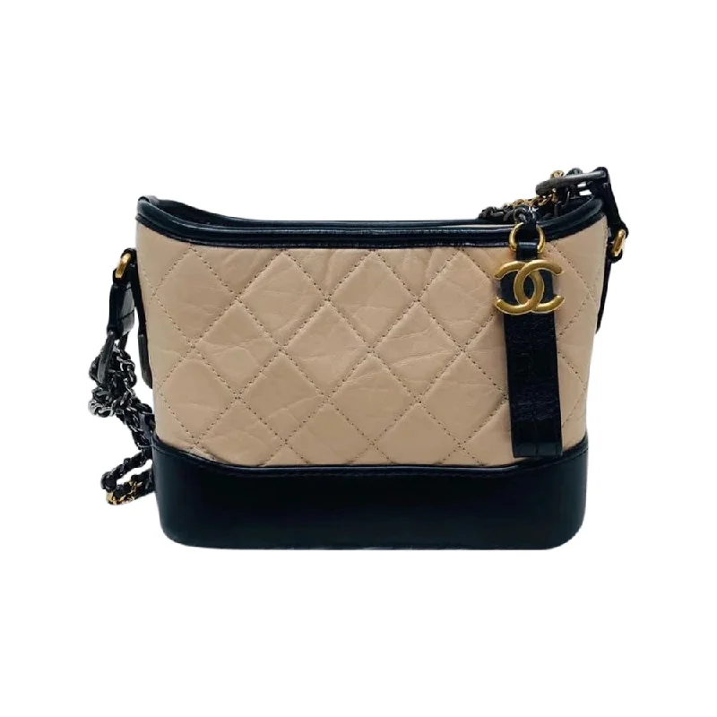 Aged Calfskin Quilted Small Gabrielle Hobo Beige Black