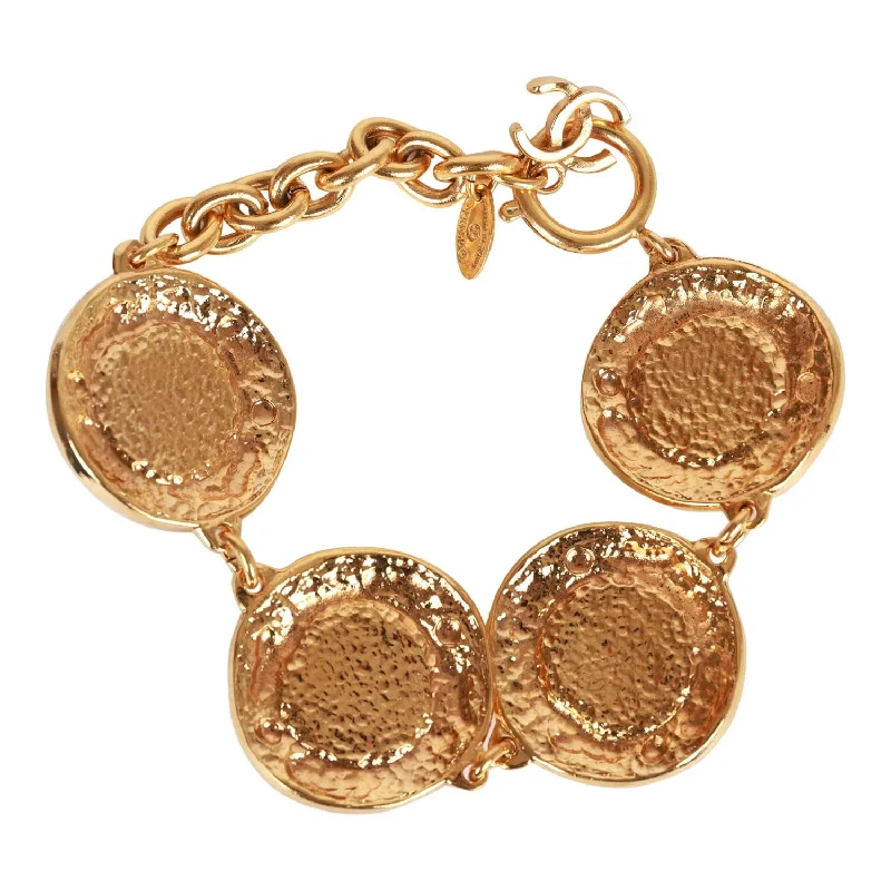 Vintage Chanel Gold, Green and Red Gripoix Medallion Bracelet