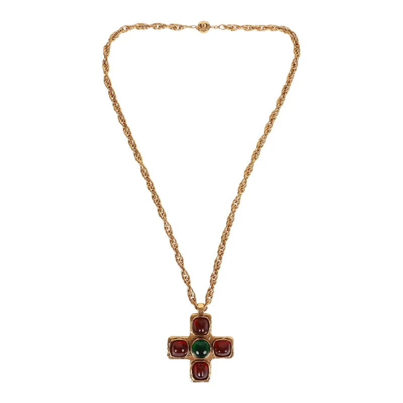 Vintage Chanel Gold Gripoix Byzantine Cross Pendant Necklace