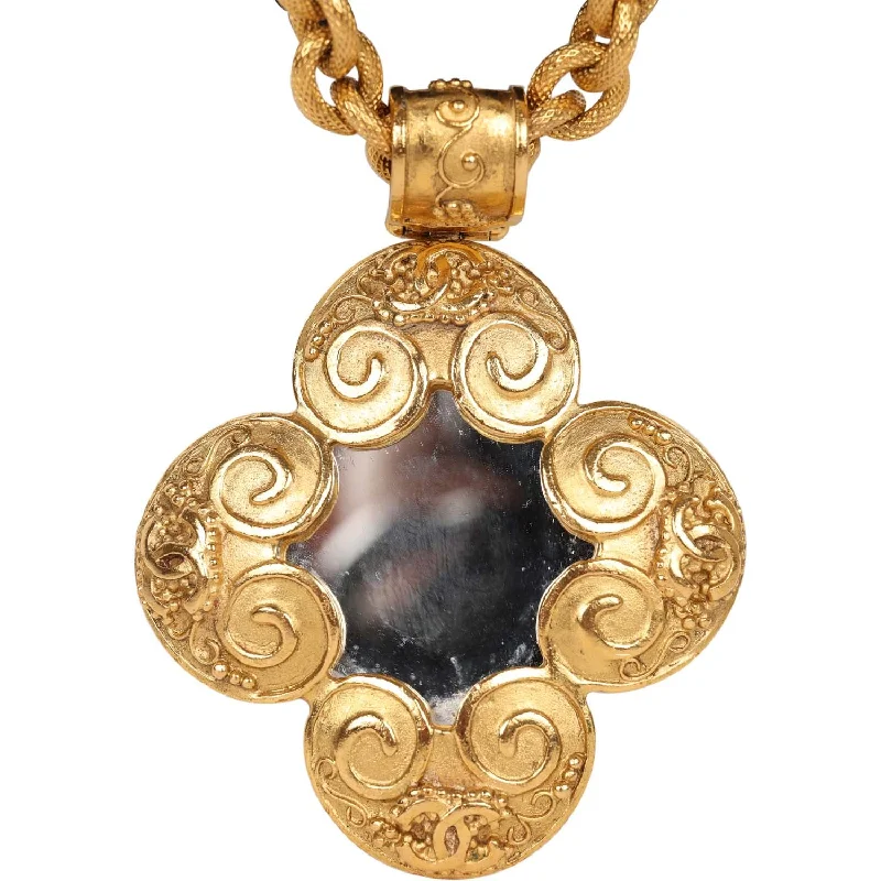 Vintage Chanel Gold Grapevine Mirror Pendant Necklace