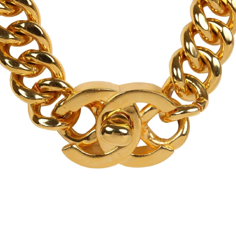 Vintage Chanel Turn Lock Necklace Gold Metal